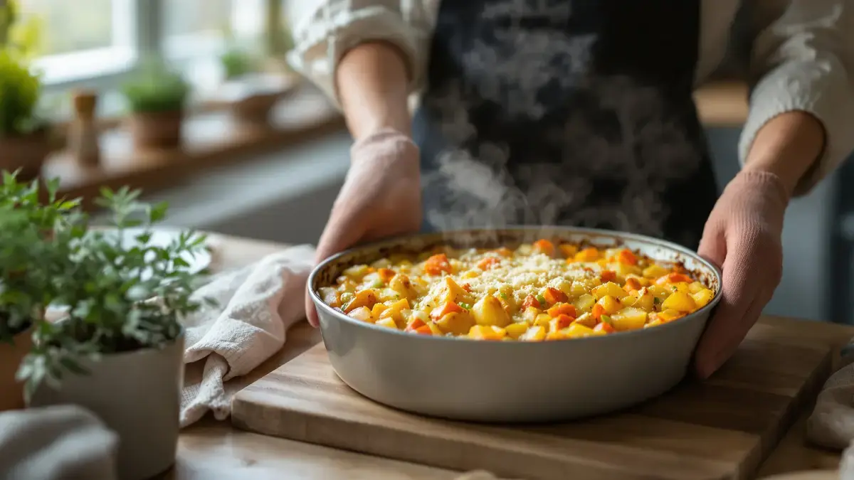 Aardappel-, prei- en wortelgratin: een smeuïg, goudbruin en eenvoudig te bereiden recept