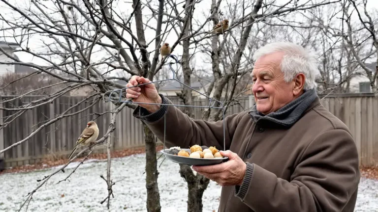Die oude kledinghanger blijkt een echte bondgenoot te zijn om vogels in de winter te helpen